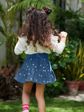 Denim Tier Flower Skirt Somersault