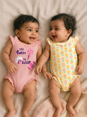 Too Sweet Ruffled Cotton Bodysuit- Pack of 2