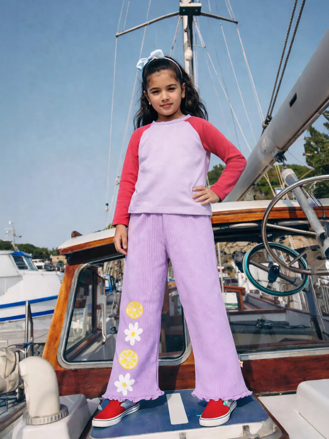 Girls Color block Raglan Top & Flared Leggings Set