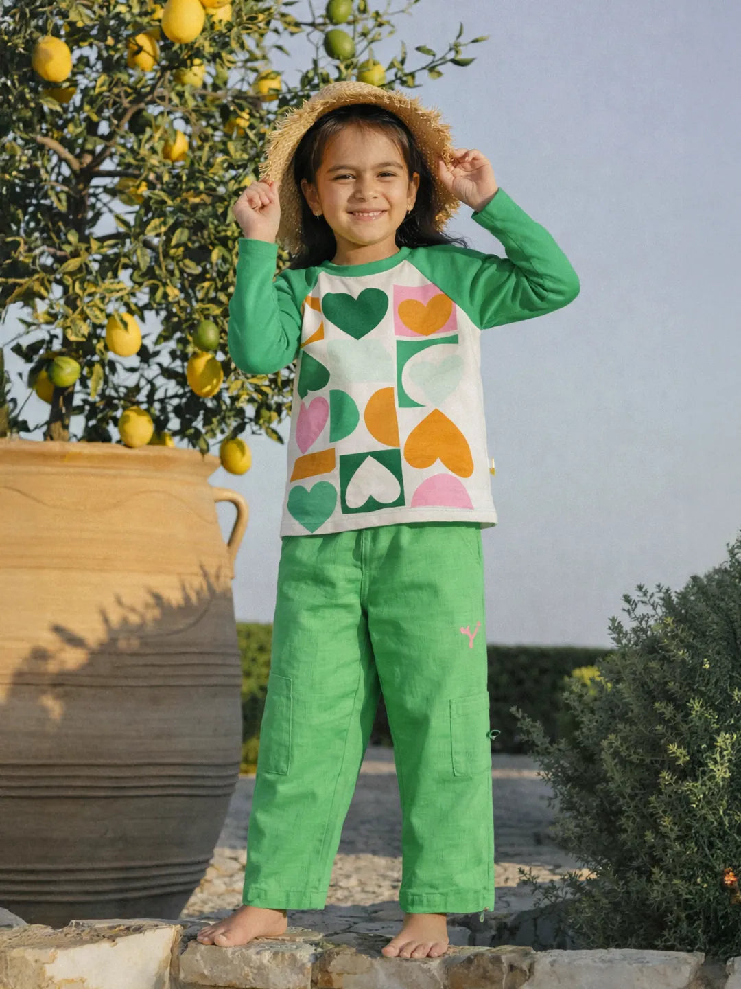 Girls Heart Print Raglan Top & Leggings Set