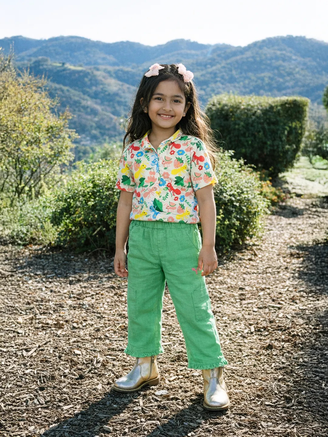 Girls Floral Print Top & Solid Pants Set