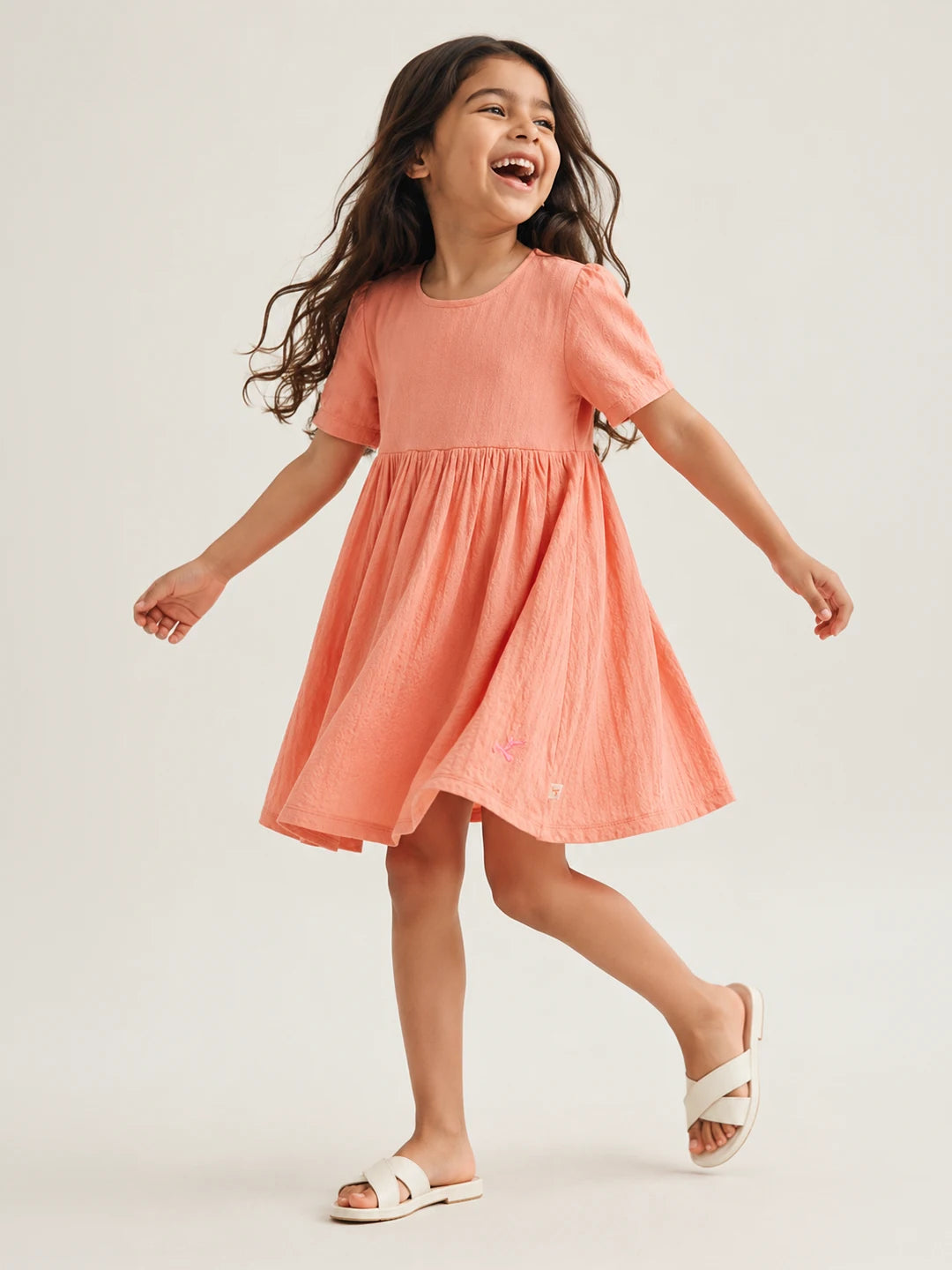 Peach Gathered Dress