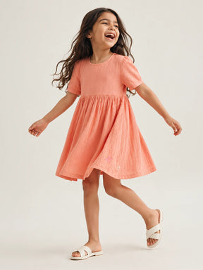 Peach Textured Short Sleeve Dress