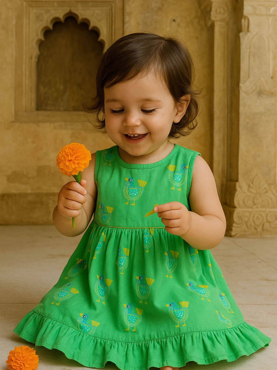Parrot Play Printed Cotton Dress