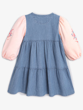 Denim Dress With Floral Sleeves