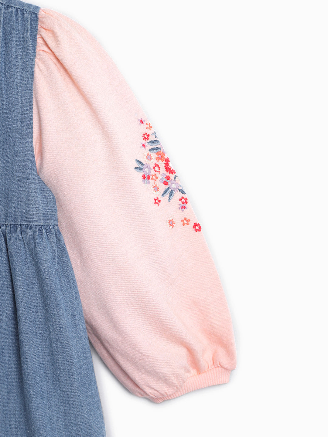 Denim Dress With Floral Sleeves