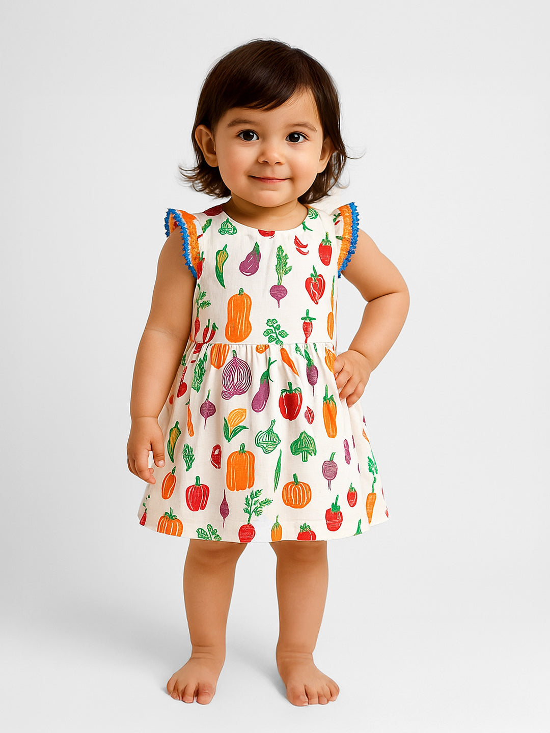 Playful Veggies Cotton A-Line Dress