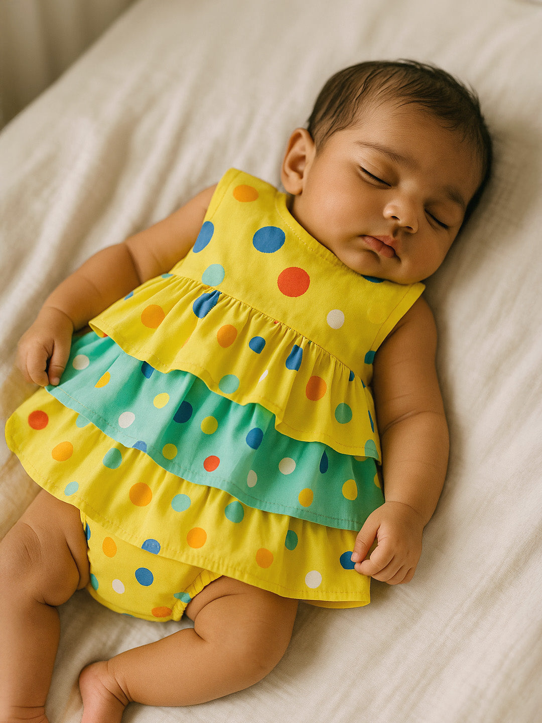 Polka Dot Tiered Cotton A-Line Dress