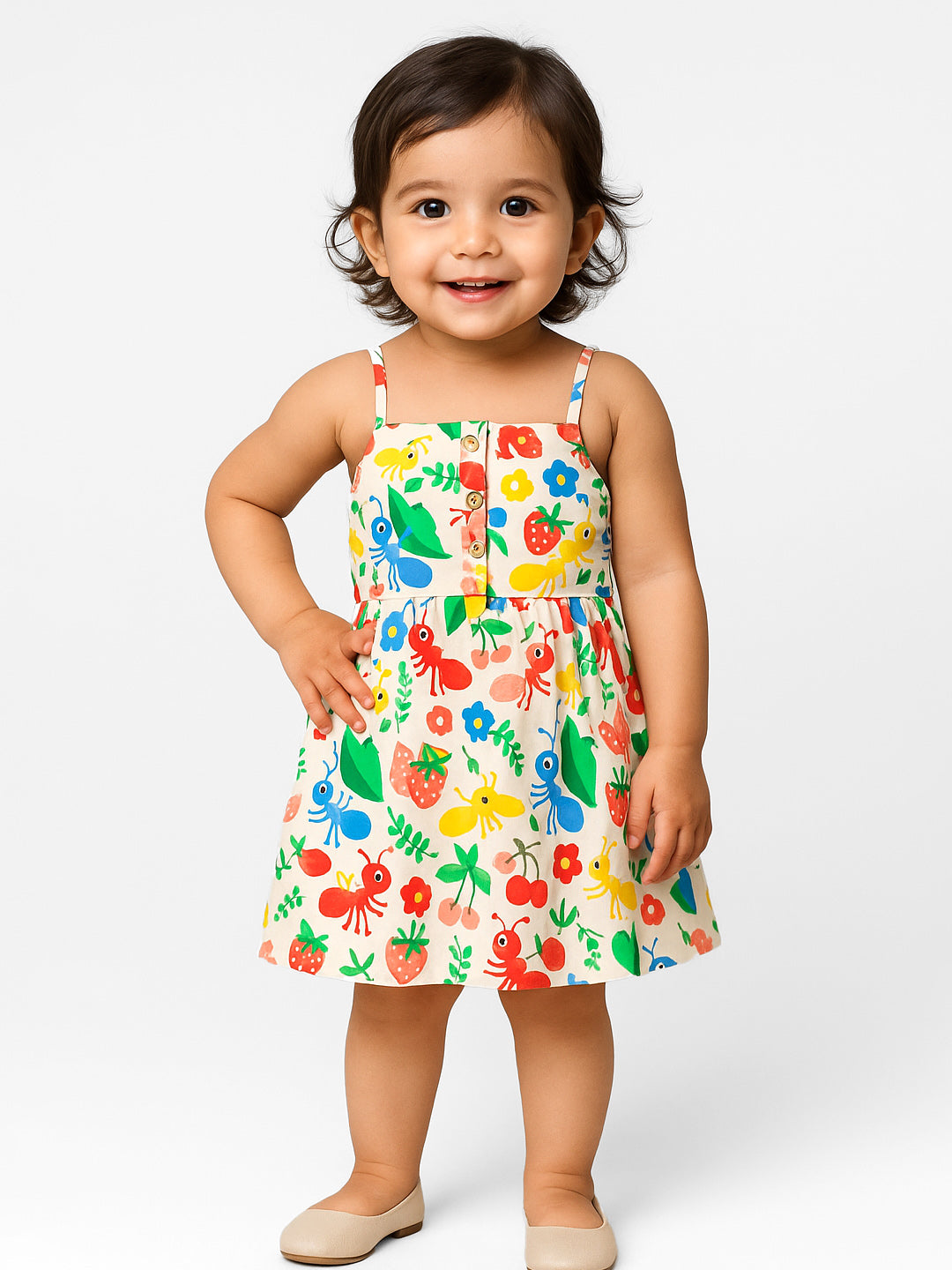 Happy Ants Strappy Cotton Fit & Flare Dress