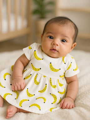 Happy Banana Cotton A-Line Dress
