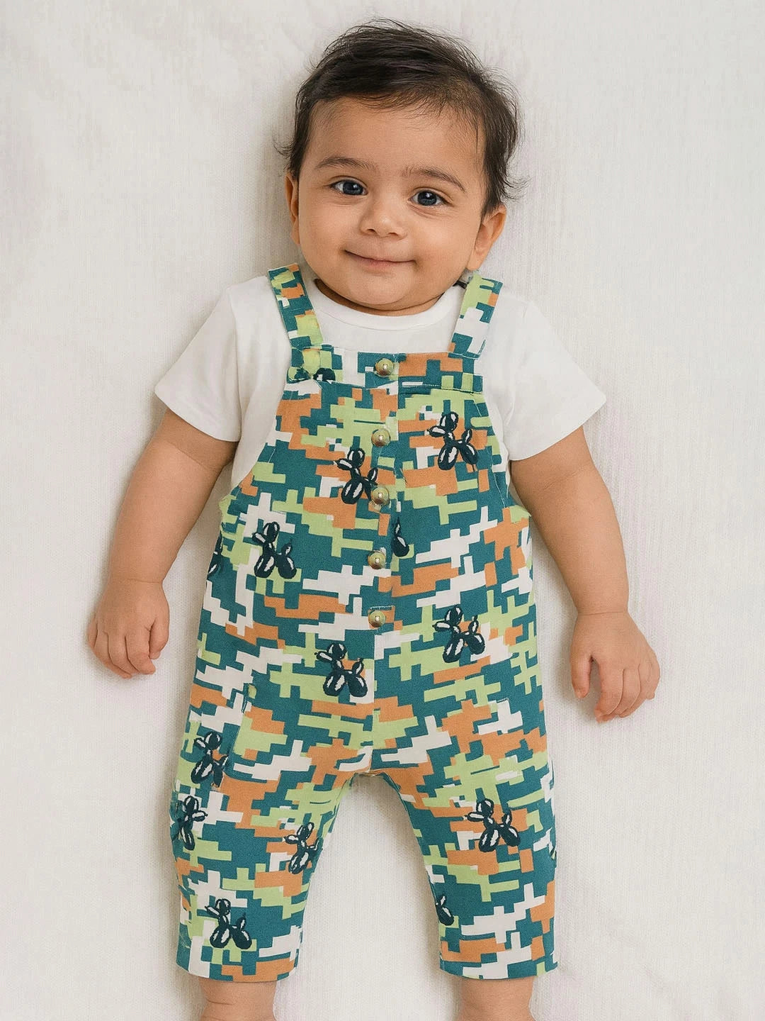 Printed Cotton Dungaree with Tee