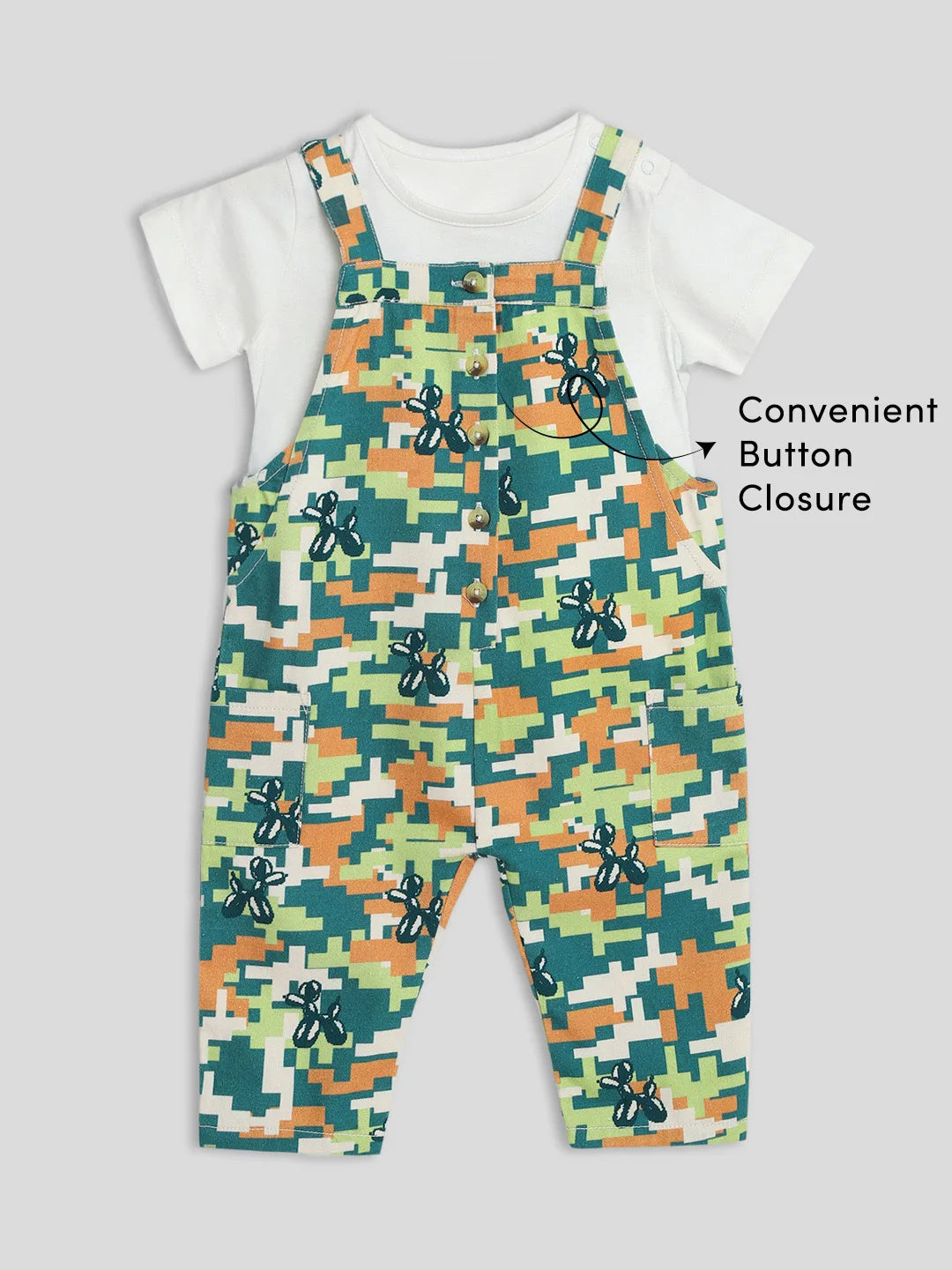 Printed Cotton Dungaree with Tee