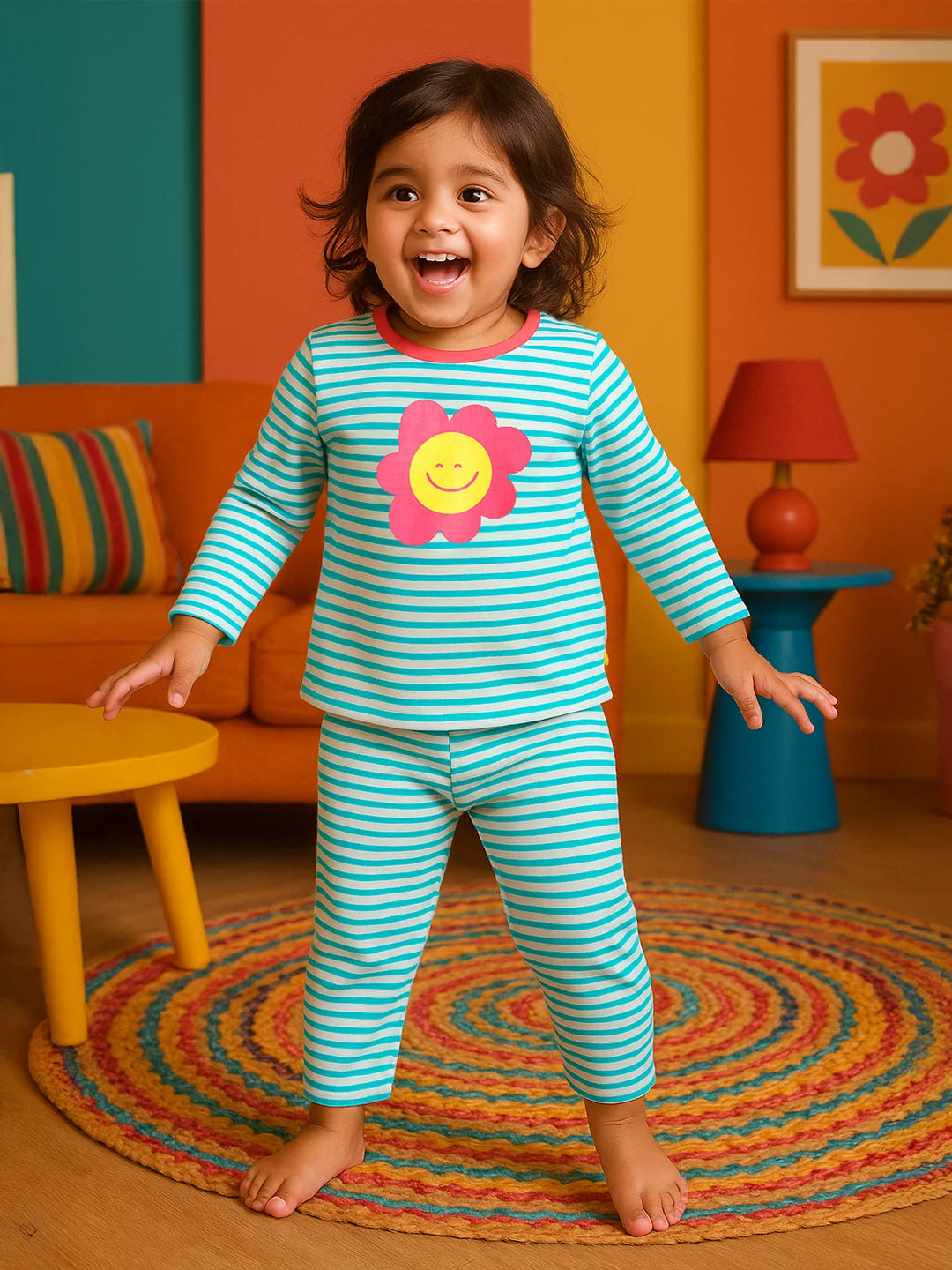 Striped Printed Night Suit Set