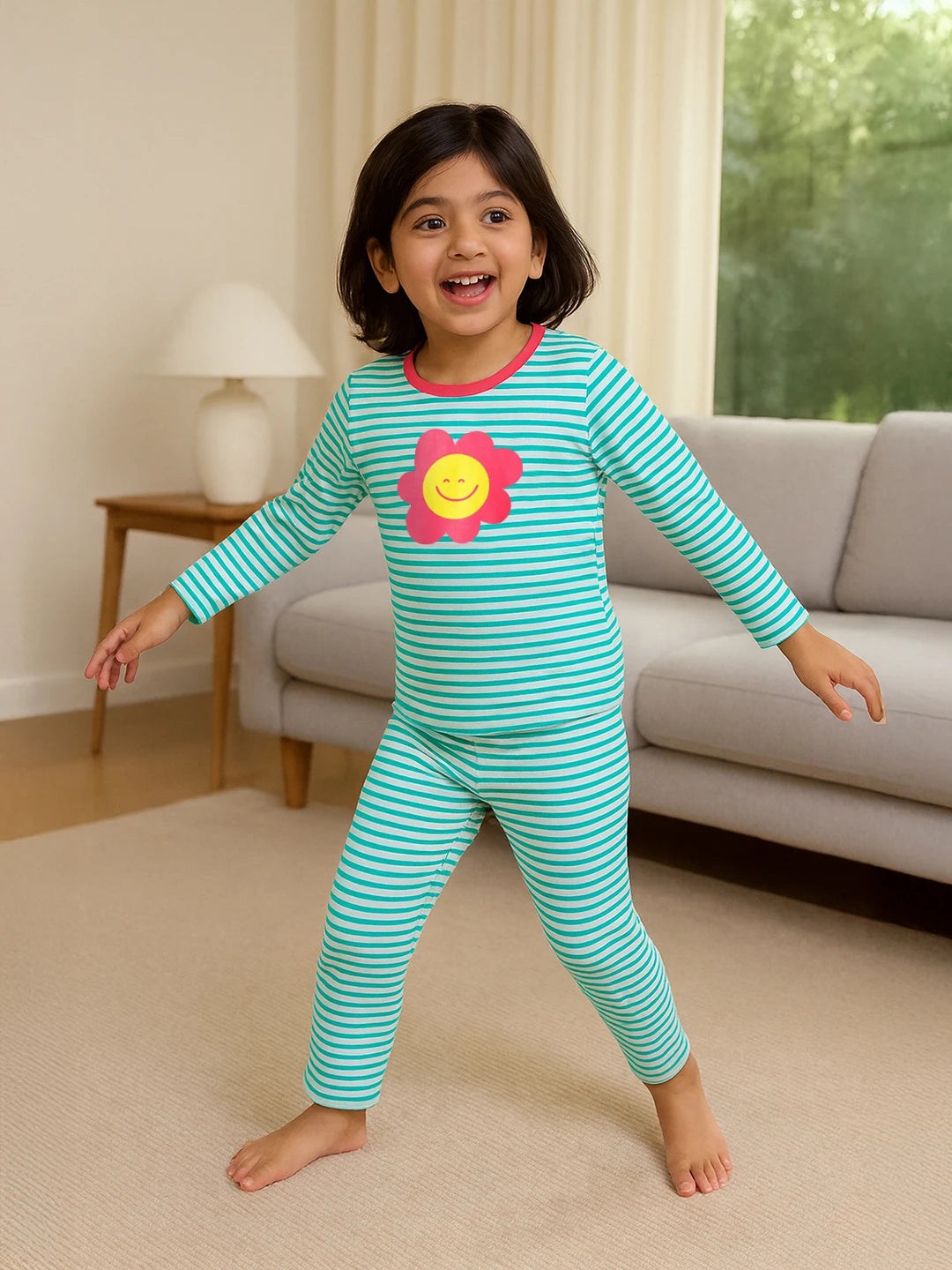 Striped Printed Night Suit Set