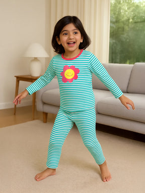 Striped Printed Night Suit Set