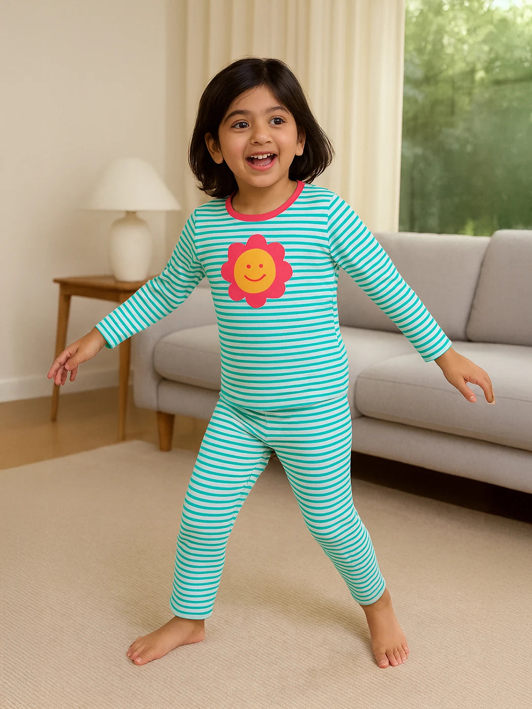 Striped Printed Night Suit Set