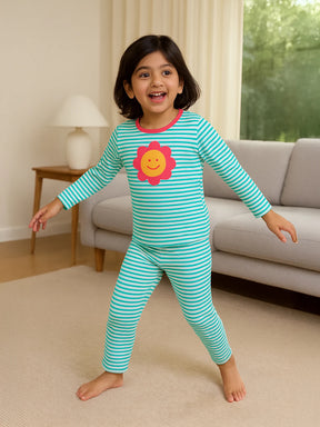 Striped Printed Night Suit Set