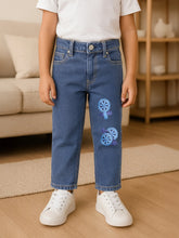 Blue Embroidered Denim Pants