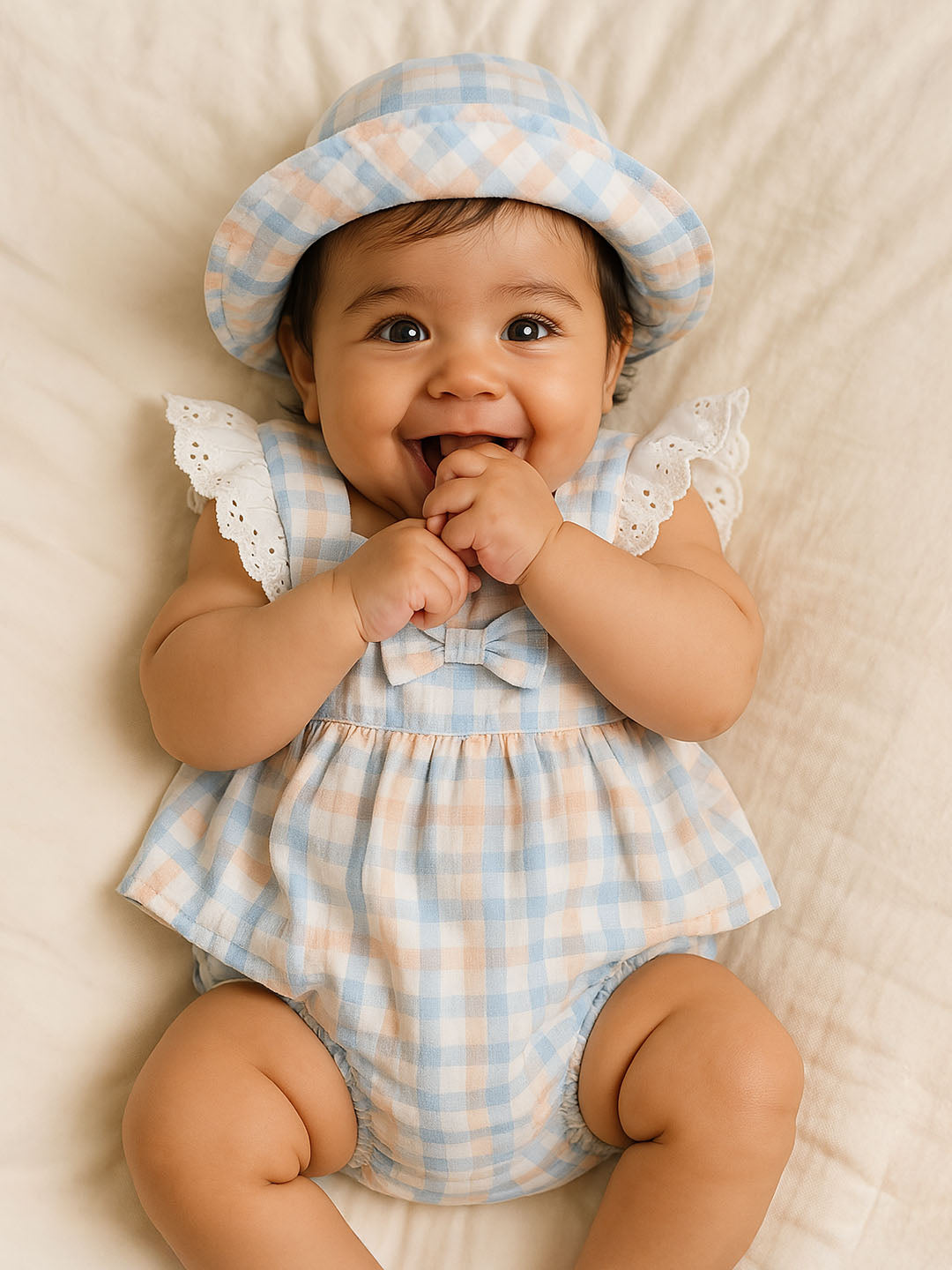 Blueberry Orange Checks Bodysuit with Hat
