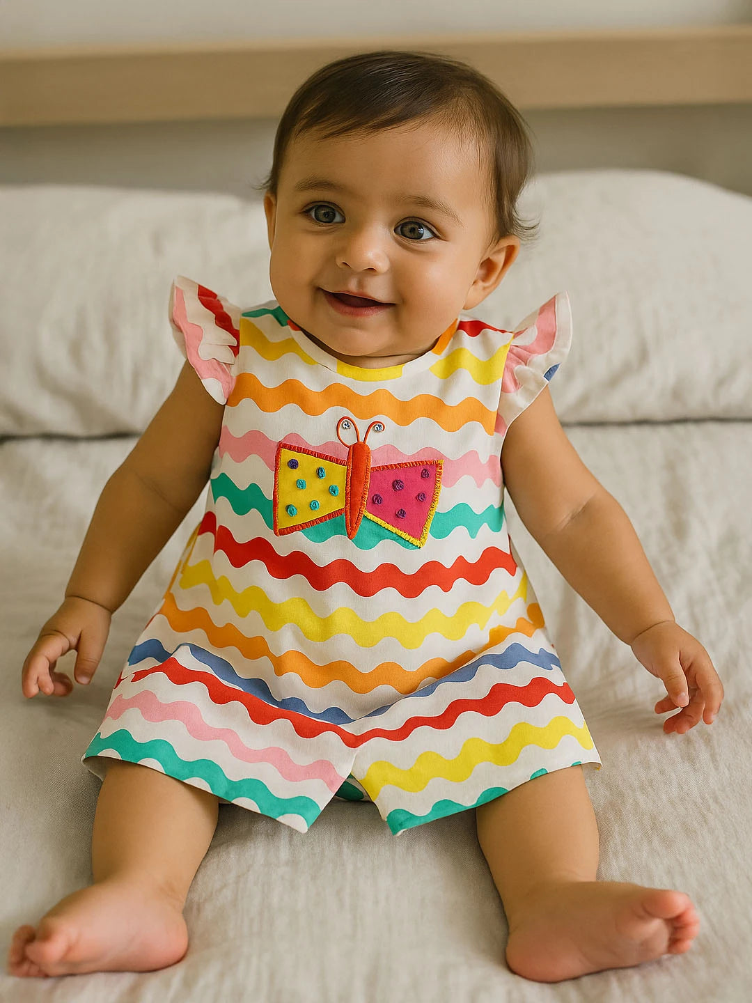Little Butterfly Embroidered Cotton Romper
