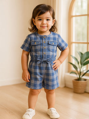 Hop Hop Checked Cotton Denim Romper