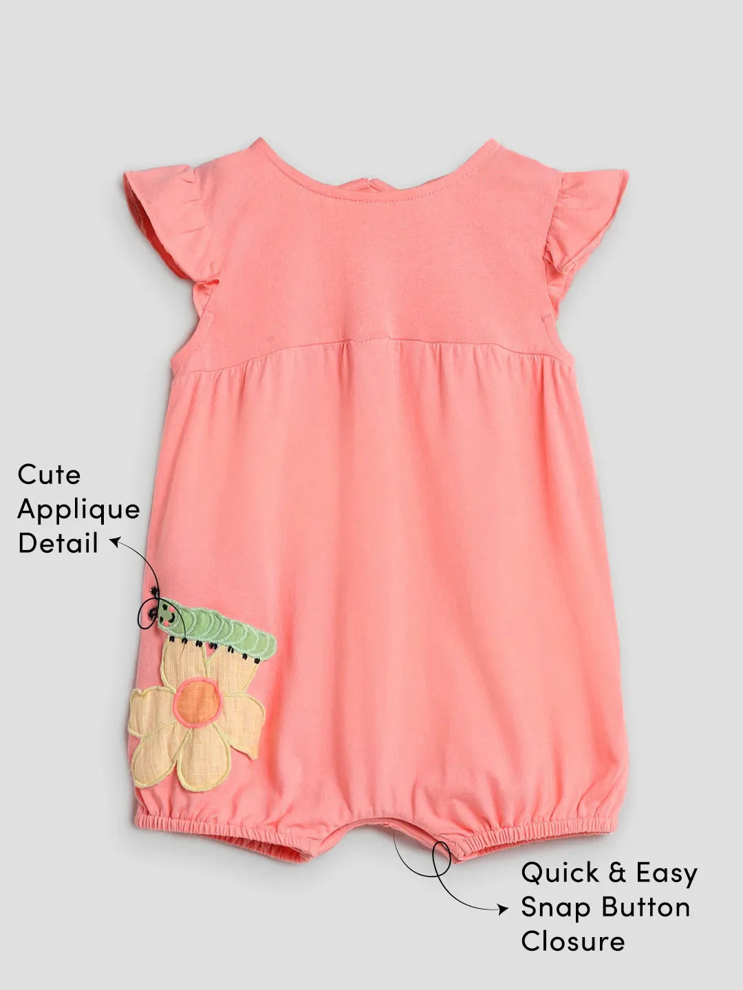 Flower Caterpillar Embroidered Cotton Romper
