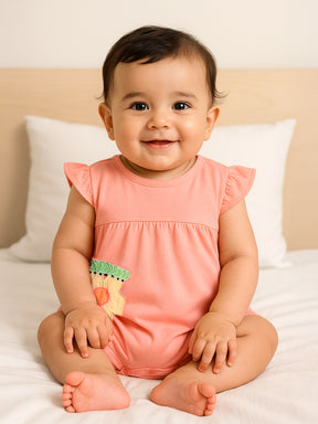 Flower Caterpillar Embroidered Cotton Romper