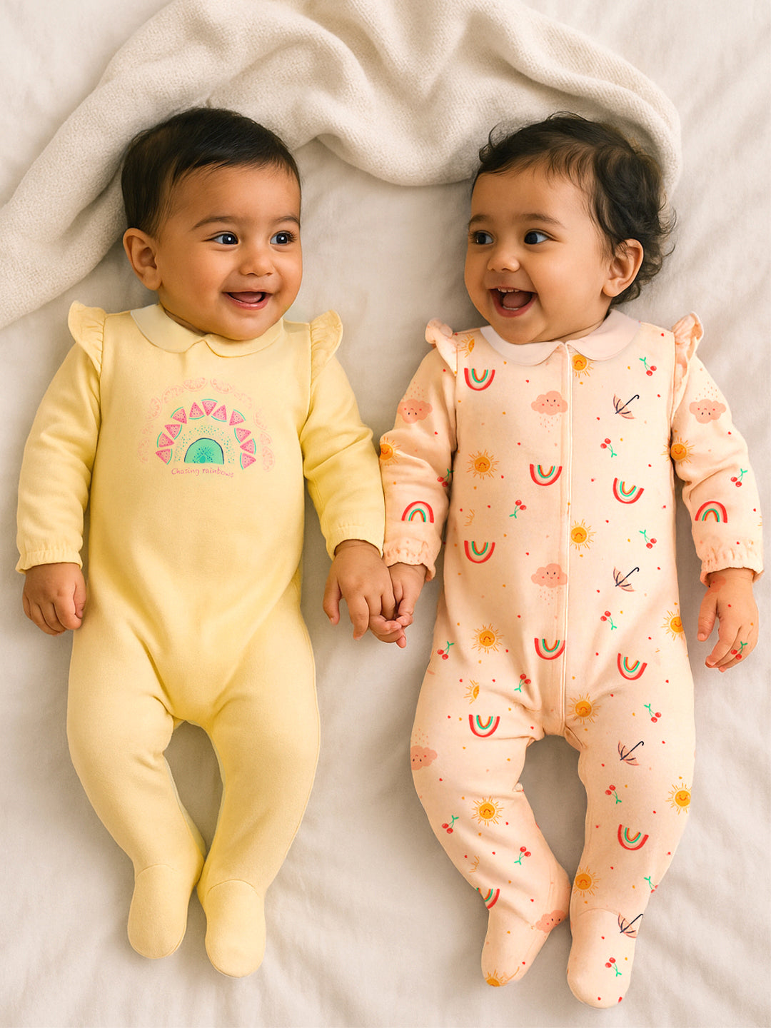 Chasing Rainbows Footed Cotton Sleepsuit- Pack of 2