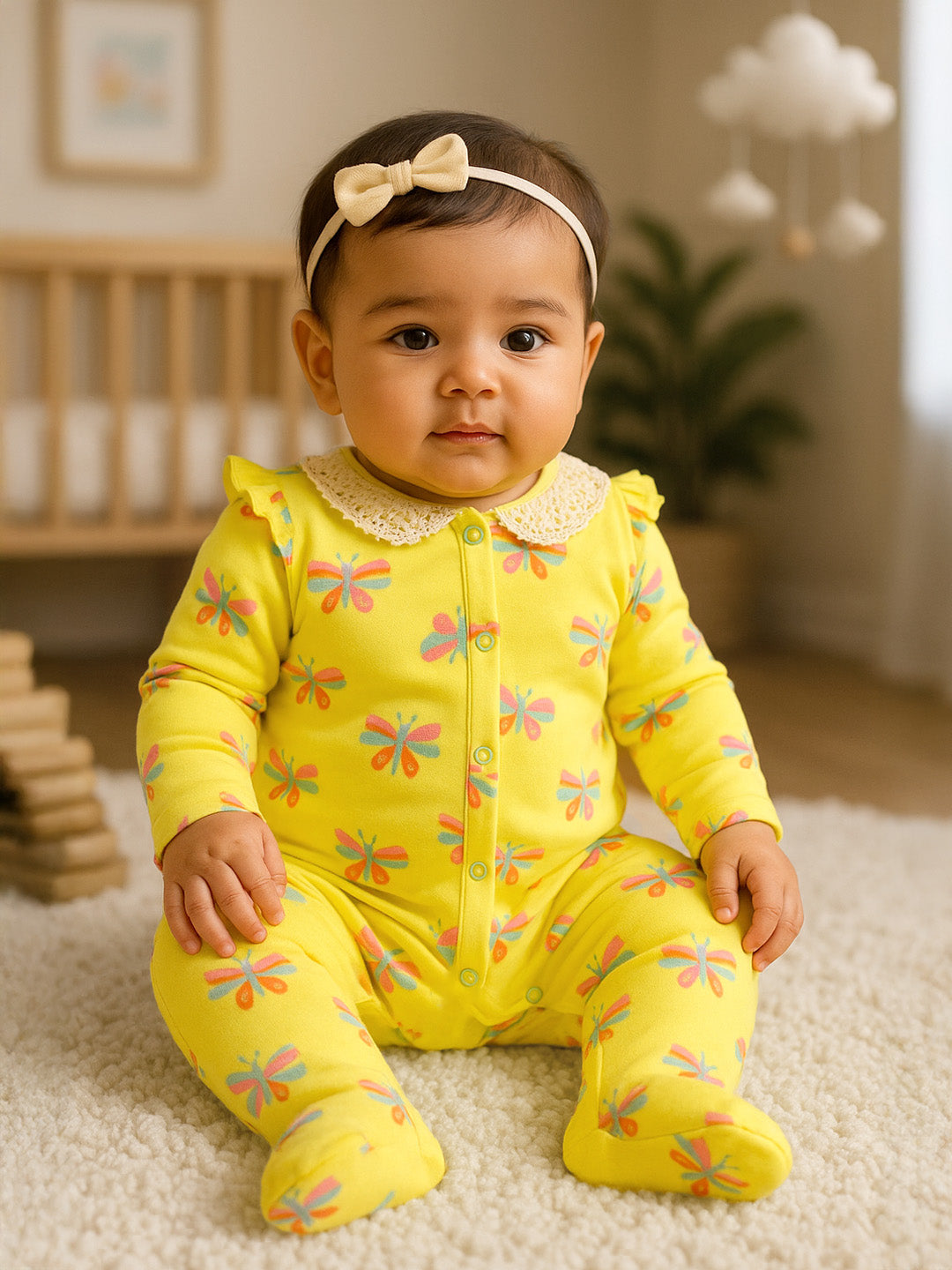 Butterfly Schiffli Collar Sleepsuit