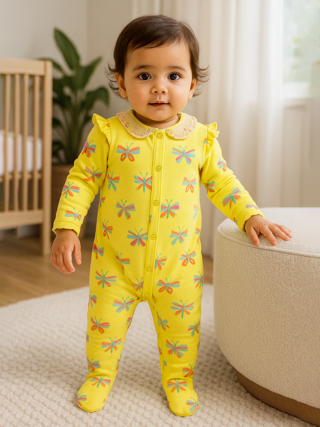 Butterfly Schiffli Collar Sleepsuit