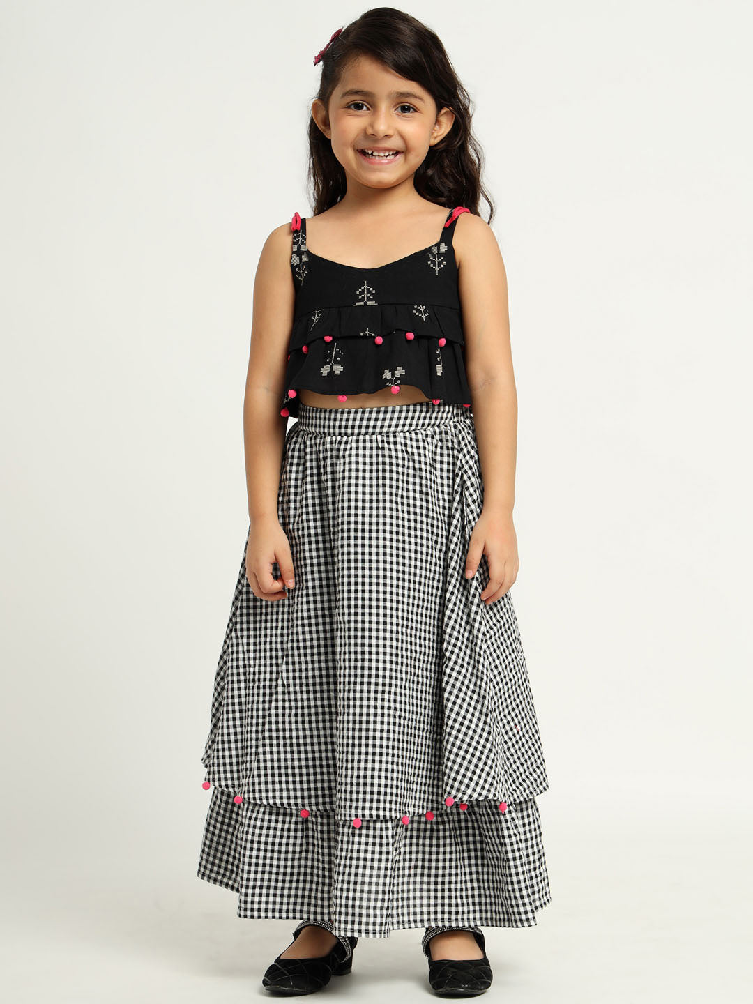 Black Gingham Skirt with Tulip Top