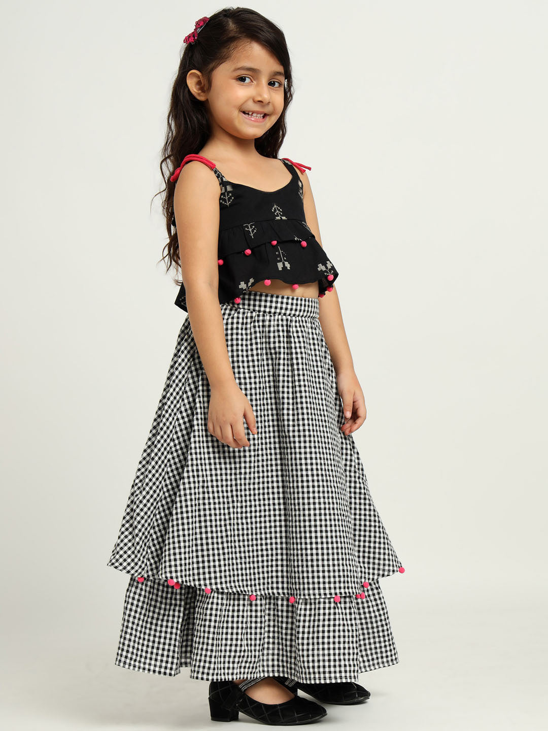 Black Gingham Skirt with Tulip Top