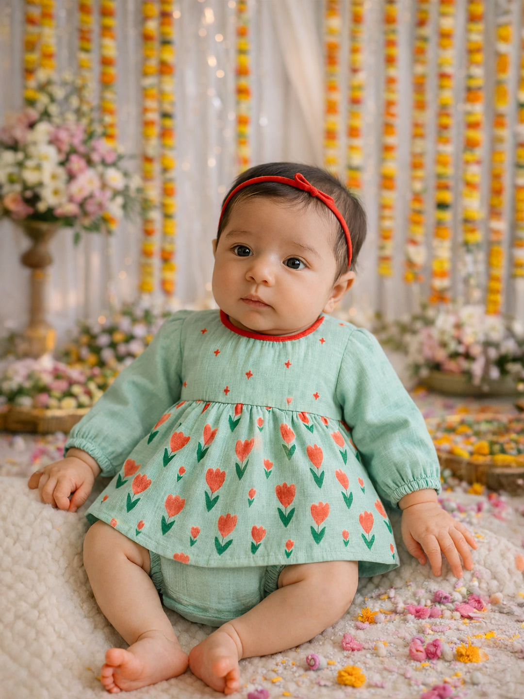 Green Tulip Bodysuit and Skirt Set- Newborn
