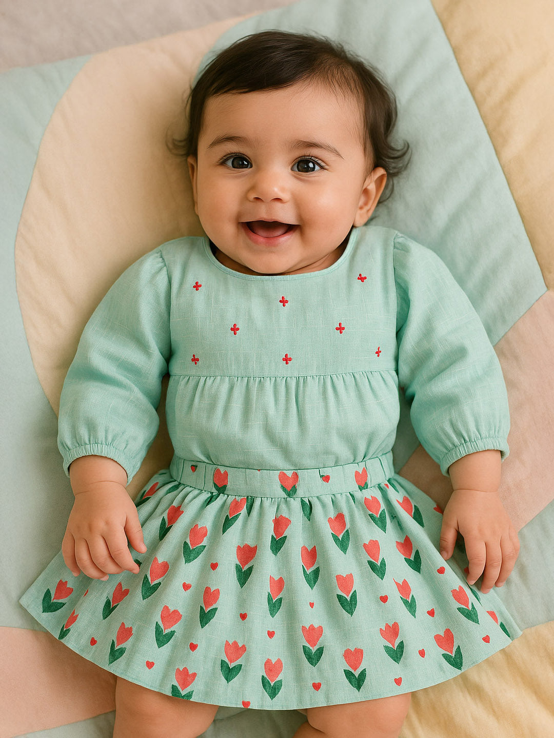 Green Tulip Bodysuit and Skirt Set- Newborn