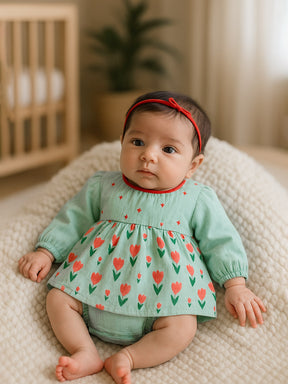 Green Tulip Bodysuit and Skirt Set- Newborn