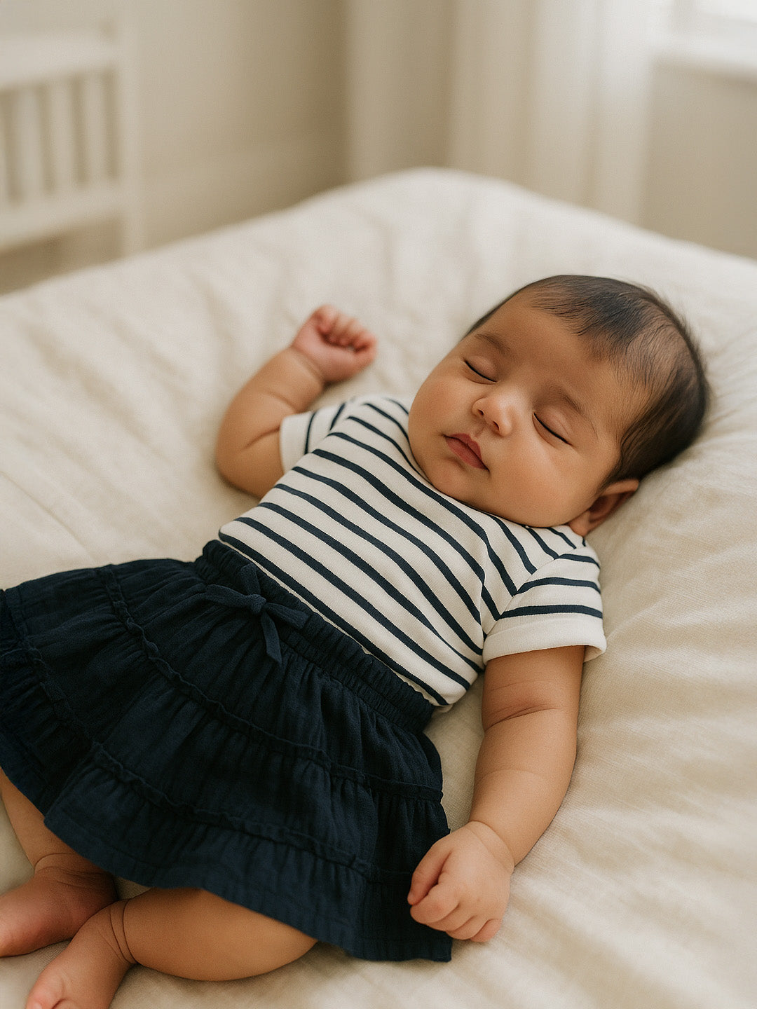 Deep Sea Striped Cotton Top & Tiered Skirt Set