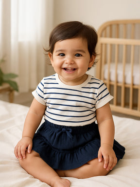 Deep Sea Striped Cotton Top & Tiered Skirt Set