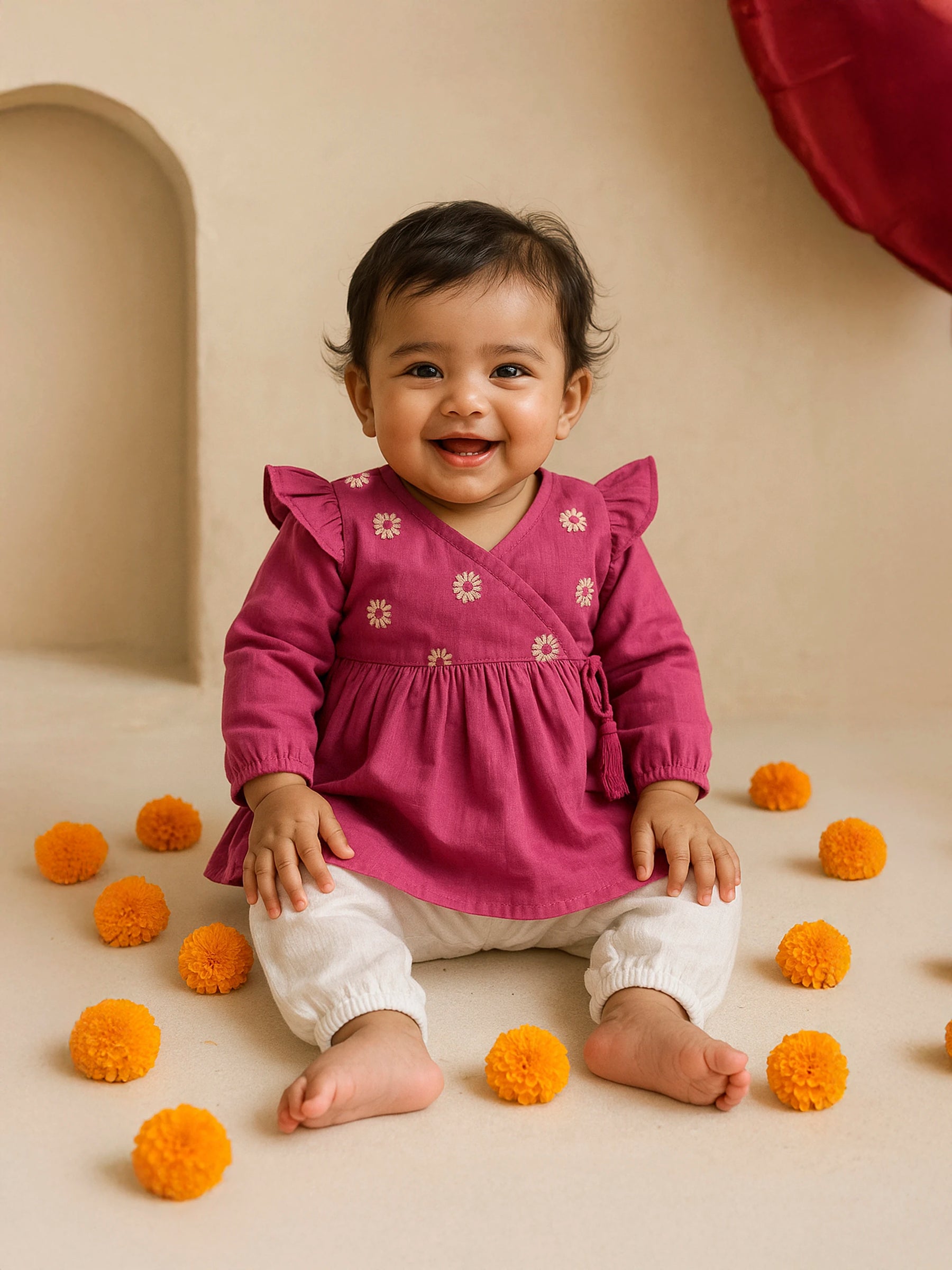 Pink Angrakha Top Pant Set