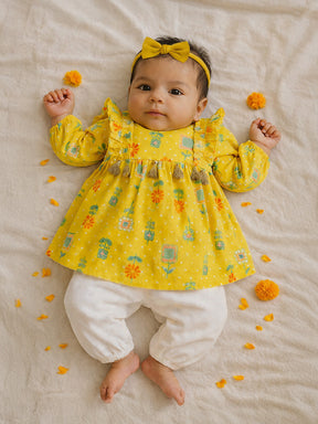 Yellow Bandhani Top and Bottom Set