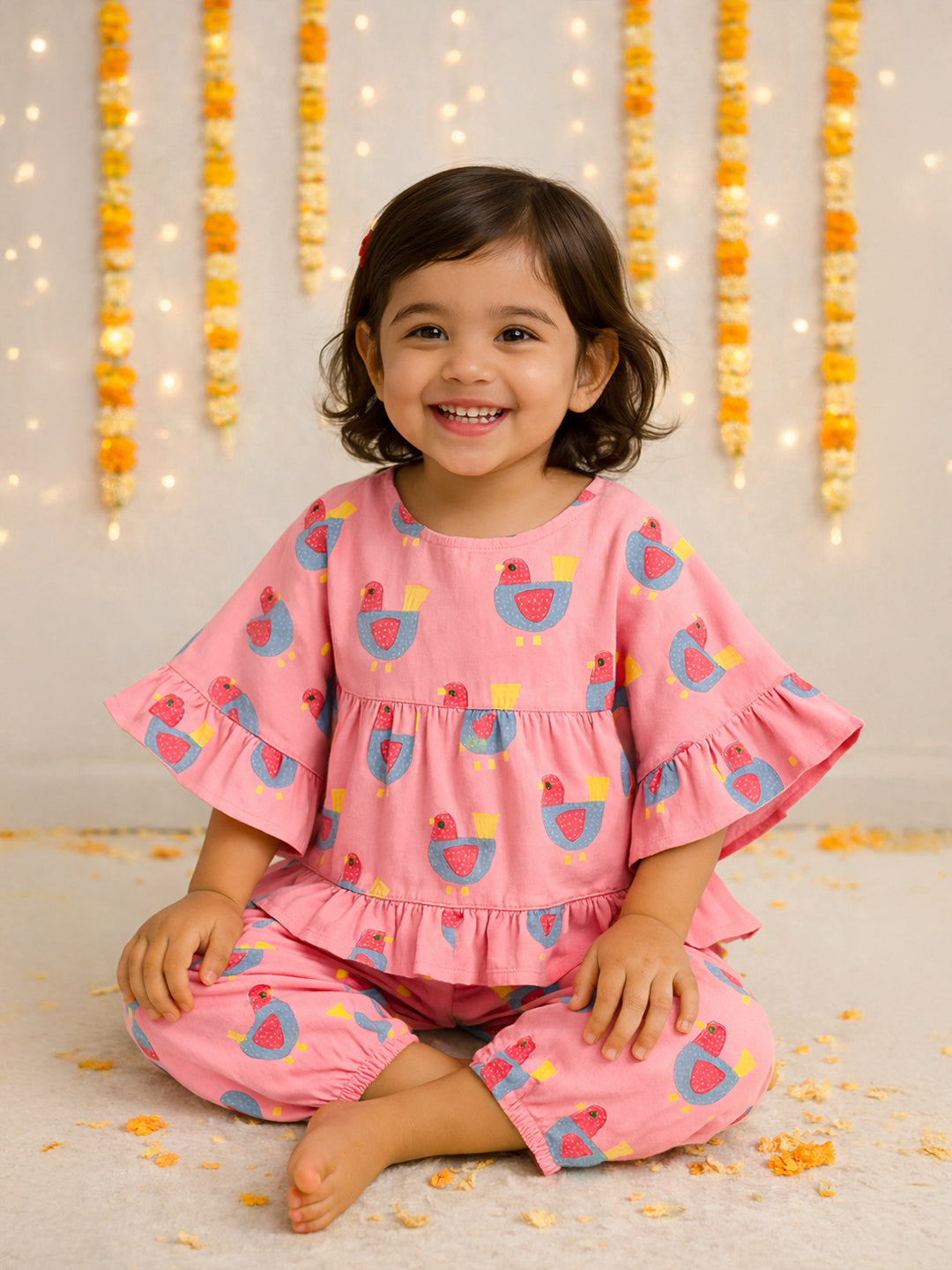 Printed Pink Kaftan Top and Pant Set