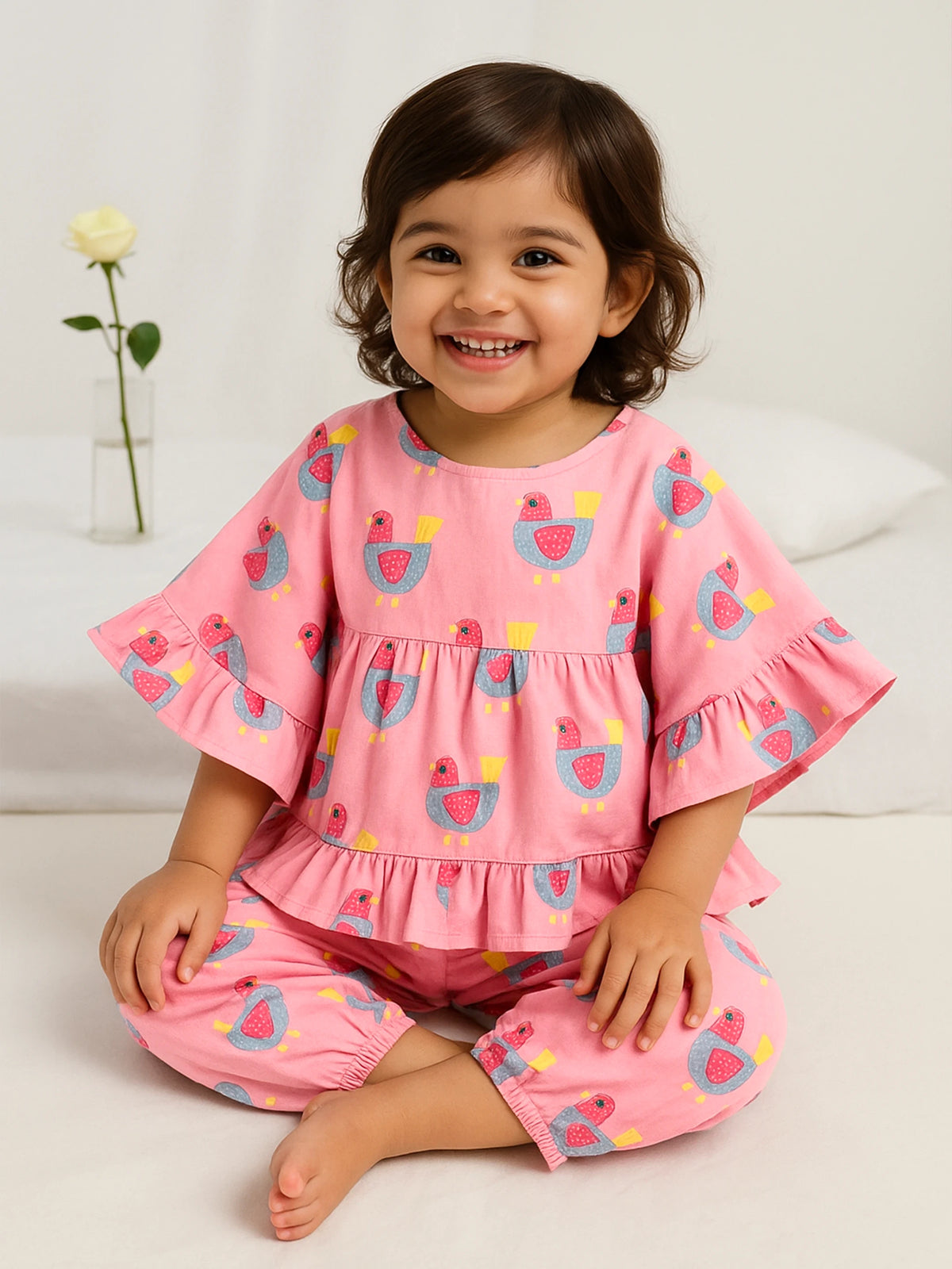 Printed Pink Kaftan Top and Pant Set