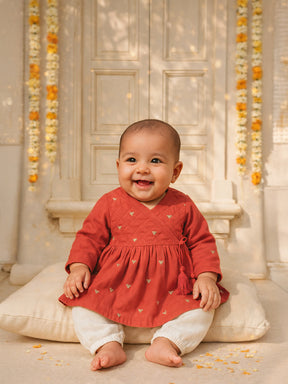 Quilted Embroidered Angrakha Dress Pant Set