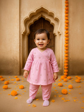 Tassel Twirl Pink Angrakha & Petal Pant Set