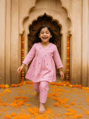 Tassel Twirl Pink Angrakha & Petal Pant Set
