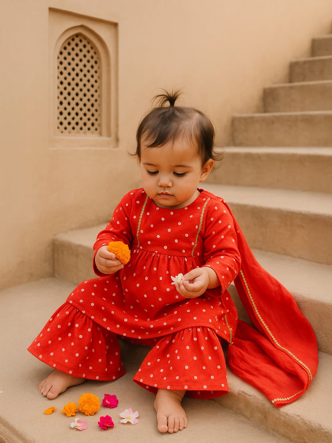 Red Bandhani Print Sharara Set with Dupatta