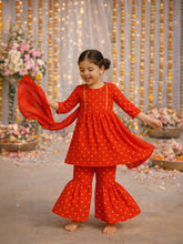 Red Bandhani Print Sharara Set with Dupatta