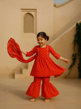 Red Bandhani Print Sharara Set with Dupatta