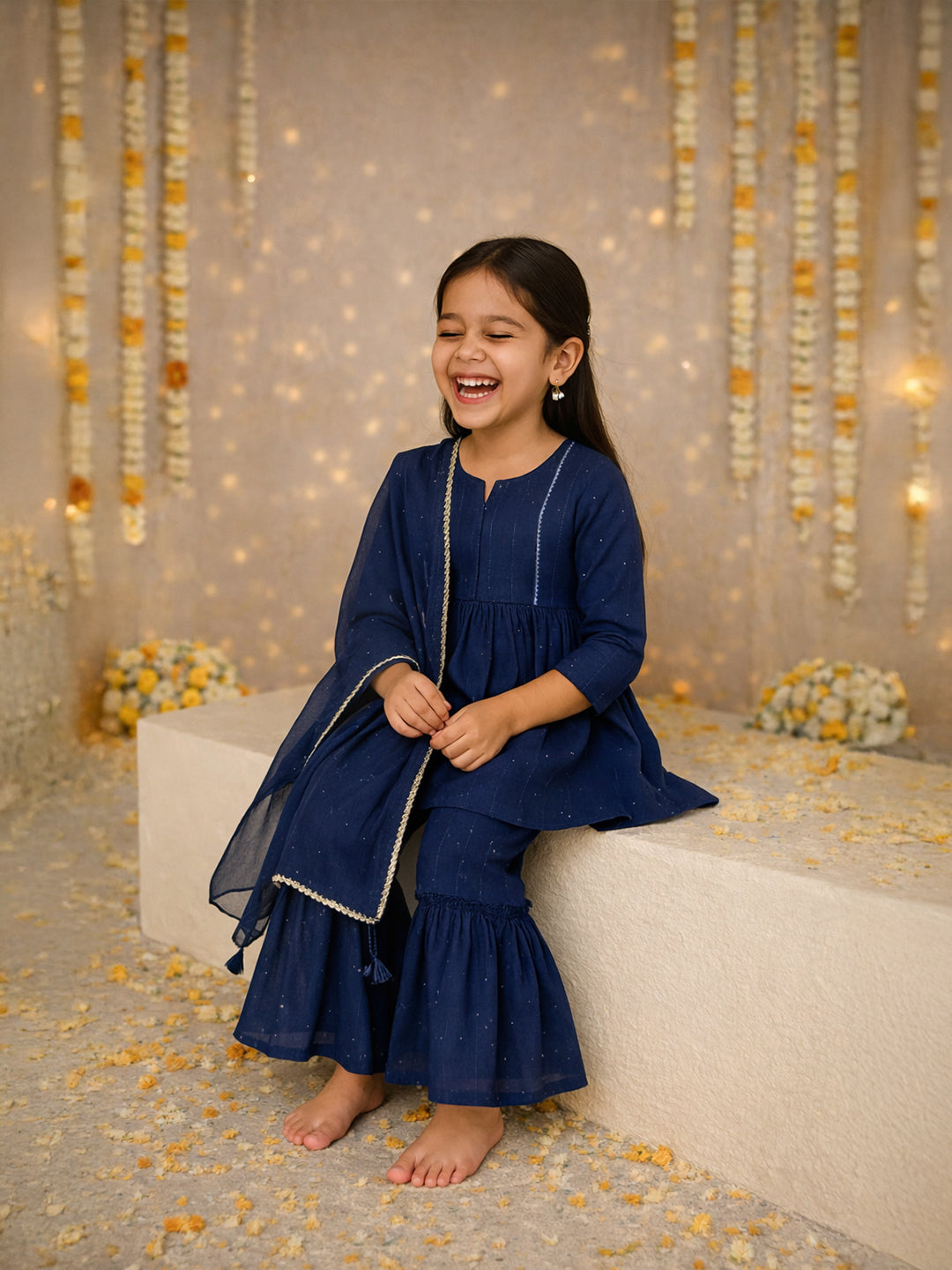 Blue Sequin Sharara Set