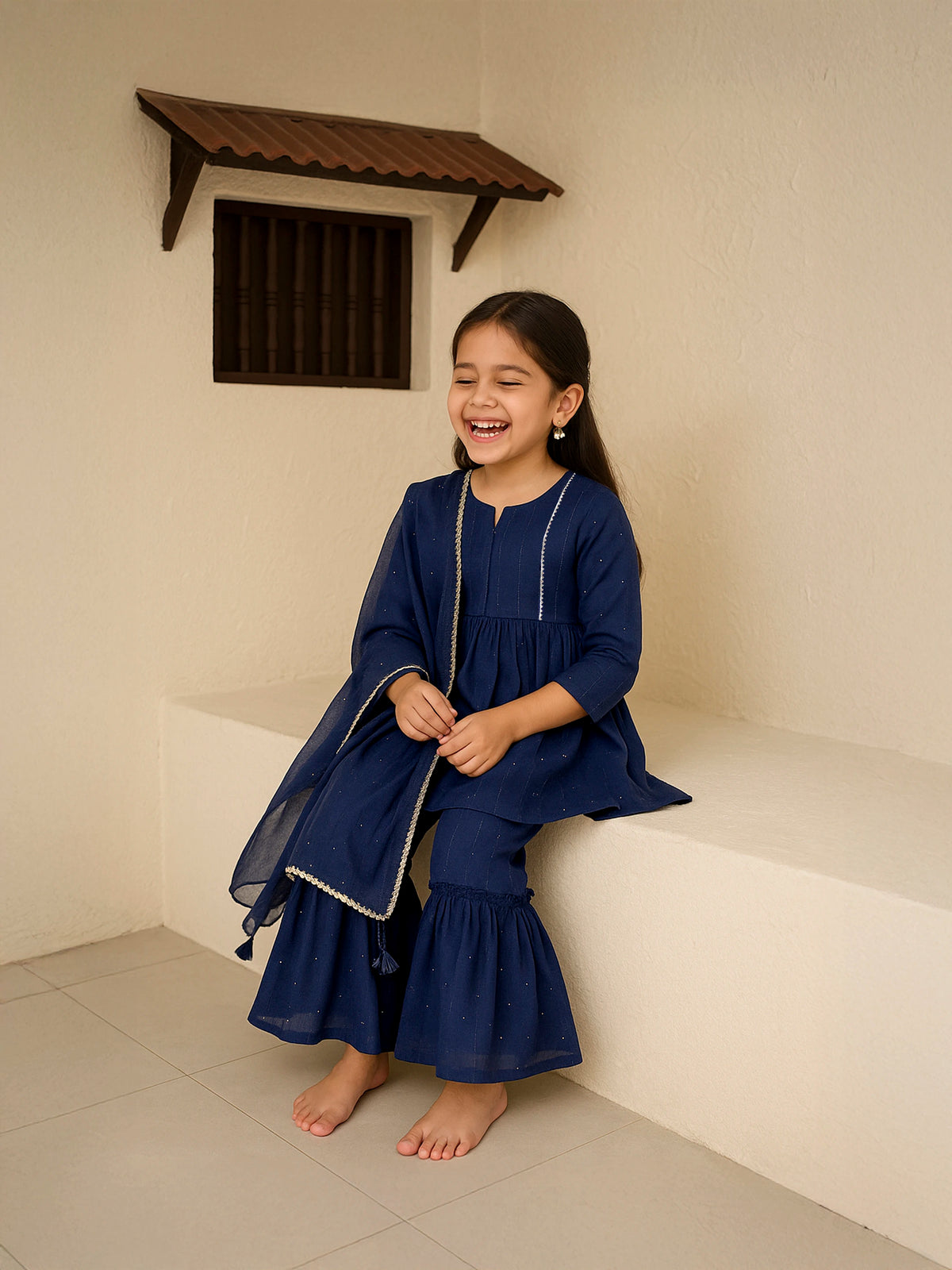 Blue Sequin Sharara Set