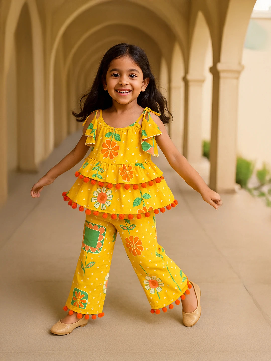 Yellow Bandhani Print Pant Top Set
